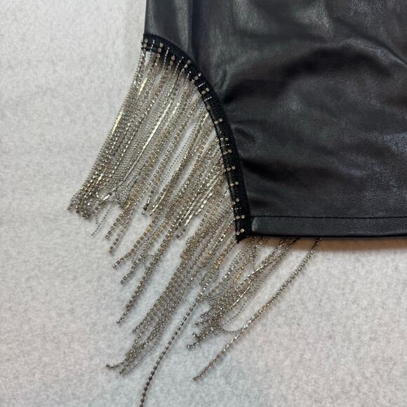 Rock & Roll Denim Chain Fringe Black Mini Skirt Size 28 High Rise Bold and Styl - Picture 6 of 10